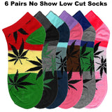 6 PAIRS Multi Colors Marijuana Weed Cannabis Low Cut No Show Socks