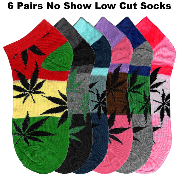 6 PAIRS Marijuana Weed Cannabis Potleaf Low Cut No Show Socks