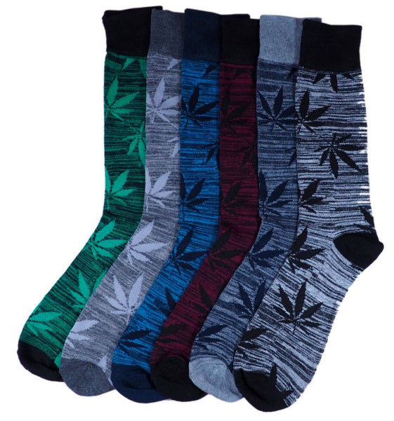 6 PAIRS Heather Marijuana Weed Cannabis Potleaf 420 Rasta Crew Length Socks