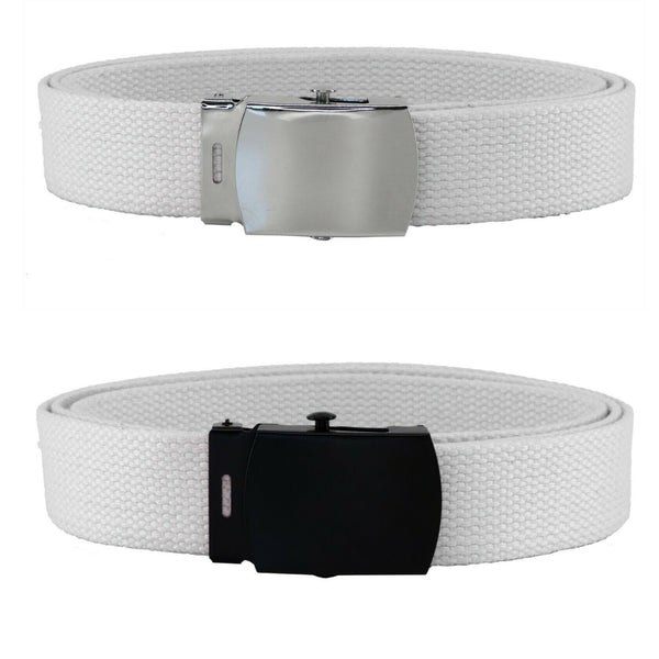 White Adjustable Canvas Military Web Belt With Metal Buckle 32" to 72"