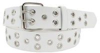 White 2-1 Hole Row Silver Grommets Bonded Leather Belt Removable Buckle