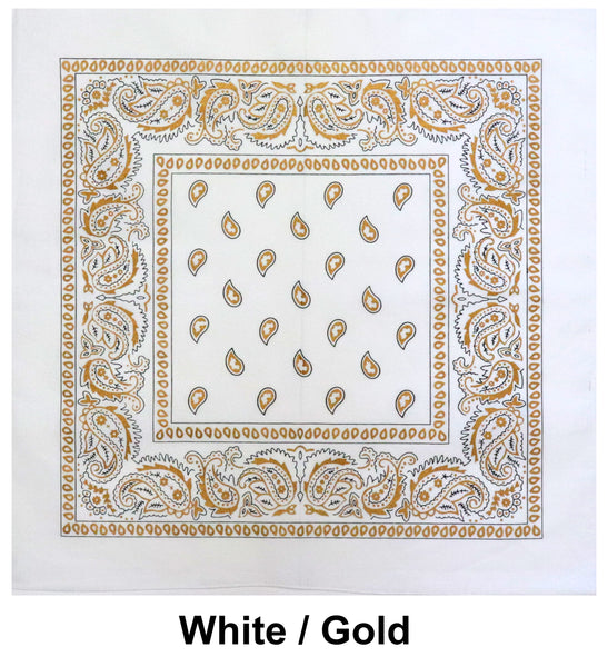 White Gold Paisley Design Print Cotton Bandana