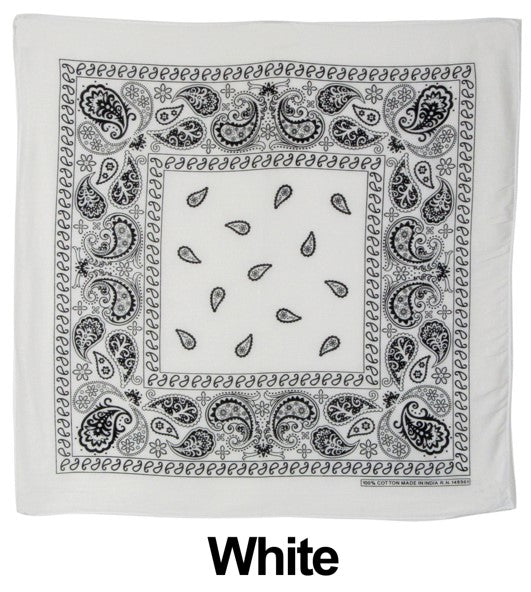White Paisley Design Print Cotton Bandana (22 inches x 22 inches)