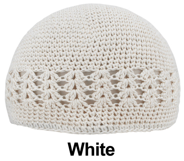 Men's White Crochet Kufi Skull Cap - One Size, Cotton, Casual Wear