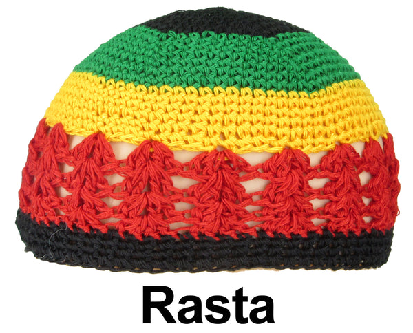 Rasta Reggae KUFI Crochet Beanie Skull Cap Knit Hat Muslim Islamic Prayer New 100% Cotton