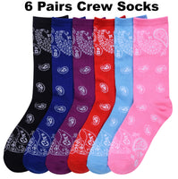 6 PAIRS Paisley Designs Crew Length Fashion Socks